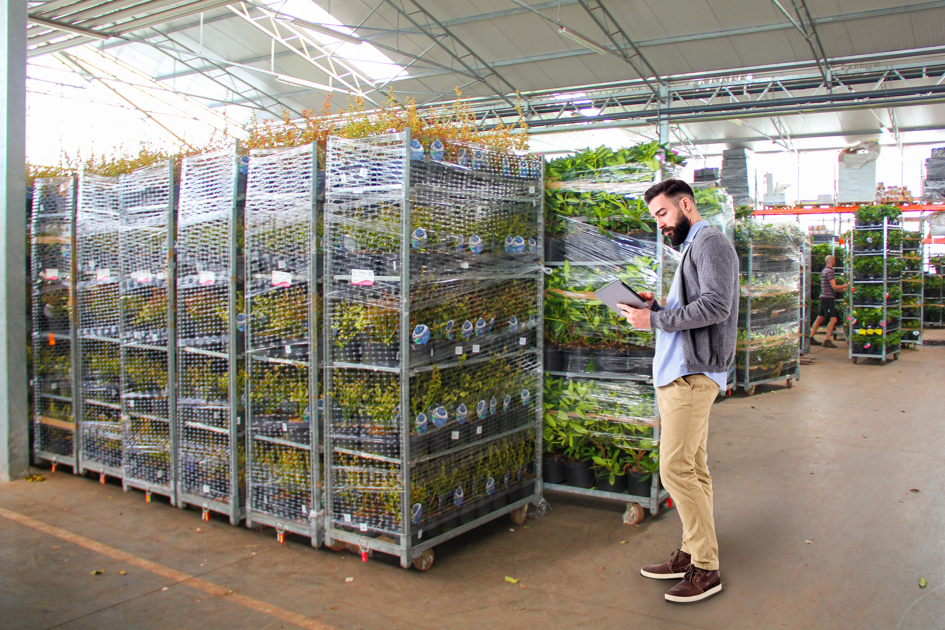 controleur bekijkt planten voor verzending